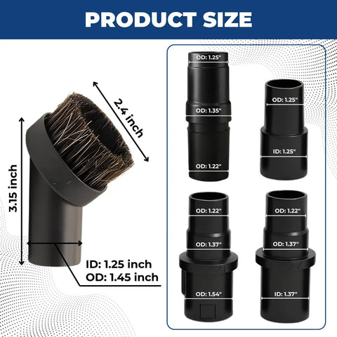 3 Pack 1.25 Inch Horsehair Vacuum Brush Attachments With Adapters, product size and dimensions details