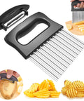 JAYVAR 2-in-1 crinkle cutter with peeler, stainless steel wave blades, black handle
