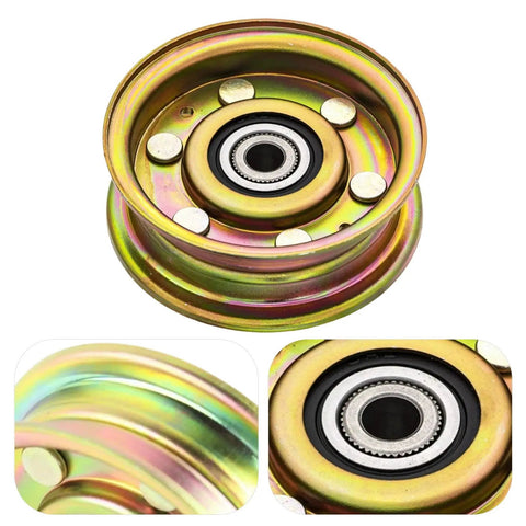 Single Groove Zinc Mower Drive Pulley for Lawn Tractors No Fuss Install With Abrasion Resistant Coating Compatible With MTD Replacement Deck Pulley Ensuring Stable Power Transmission and Easy Maintenance. Close-up view of zinc pulley with abrasion-resistant coating.
