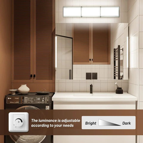 27 Inch Brushed Nickel Vanity Light Fixture, Sleek Modern Over Mirror Bright Cool White 6000K, 28W Dimmable Bathroom Lighting for WC Toilet Kitchen Cabinet and Wall Mount