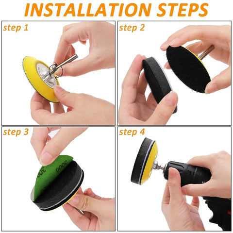 Installation steps for 3 Inch Sanding Discs Kit With 800 1000 2000 3000 5000 Grits Silicon Carbide Hook And Loop Sandpaper