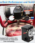 Heavy Duty Four Port Air Compressor Pressure Switch One Quarter Inch NPT 95 To 125 Psi 20 Amp 120 Volt Control Switch installed