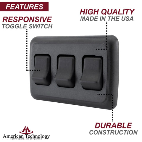 Triple SPST On Off Switch With Bezel For RVs Trailers Campers And Boats 12 Volt 16 Amp 125 250 VAC Black UL CSA VDE Listed