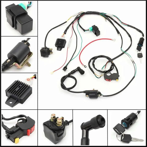 6 Coil CDI Ignition Wiring Harness Kit For Motorcycle ATV Quad Pit Bike 50cc 70cc 90cc 110cc 125cc Ignition Switch Replacement Plug And Play Complete Electrics For A Fast Reliable Spark And Easy Start, showing connectors and wiring components.