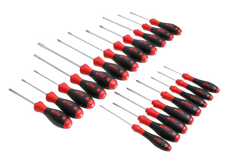 Pro 20 Piece Screwdriver Kit With SoftFinish Grip For Easy Control And Comfort Direct Molded Handles arranged in rows