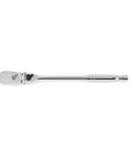 3/8 Inch Drive 84-Tooth Locking Flex Head Teardrop Ratchet with 11-1/2 Inch Handle, chrome finish, side view.