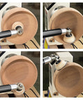 SIIIXS carbide-tip wood lathe tool set with bowl sander and aluminum handle, 8 carbide inserts, four-view collage