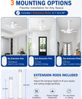 Upgraded 17 Inch Ceiling Fan With Integrated Light Kit And Wireless Remote Featuring Straight Up Quiet Dc Motor Reversible Airflow for adaptable mounting options.
