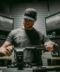 Gunsmith using Action Rod Alignment Tool For Gunsmithing, One Piece Aluminum With Steel Contact Design And Locking Mechanism, Black