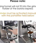 Manual dosing process with 54mm Espresso Dosing Funnel Stainless Steel Dosing Ring for Breville 54mm Portafilter on Barista Express Pro.