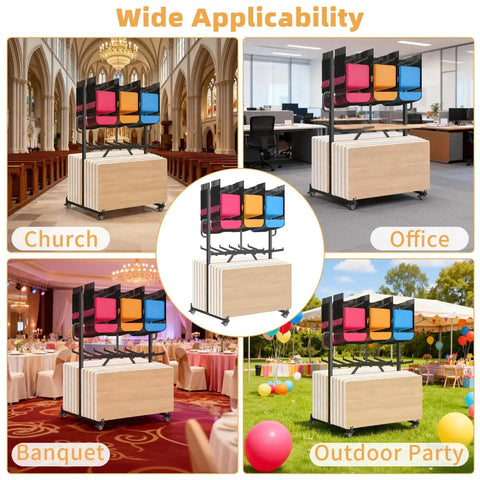 Heavy Duty Folding Chair Cart With Swivel Wheels For Effortless Transport in various event settings