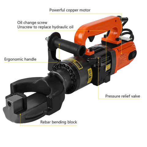 Powerful Handheld Electric Hydraulic Rebar Bender With 1500 Watt Motor showing ergonomic handle and rebar bending block.
