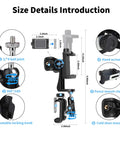 Diagram of 4-In-1 Universal Fence Mount Kit with Tripod Adapter showing parts including ball joint, mount clamp, and cold shoe.