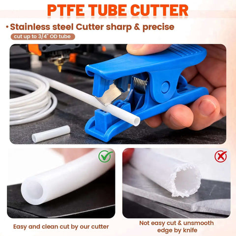 Ultimate All In One 50 Piece 3D Printer Tool Kit tube cutter demonstrating clean cut on PTFE tube