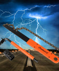 Bike Cassette Removal Tool Kit With Chain Whip And Auxiliary Wrench For Sprockets Freewheel Remover And Lock Ring Extractor displayed on a dramatic lightning background