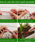 Mini Seed Spreader Kit For Easy Garden Sowing, 17 Piece Handheld Seed Dispenser Set usage steps with soil and seeds