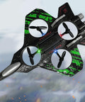 Kids And Beginners Friendly Remote Control Airplane With 2.4GHz Radio in flight, black and green EPP foam, LED lights visible.