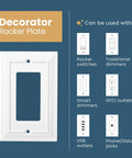 Pure White 3 Gang Decorator Rocker Wall Plate 1 Pack Classic Architecture Style Light Switch Cover For Triple Switches And Outlets Sleek Easy Install Electrical Plate Guard suitable for multiple switch types