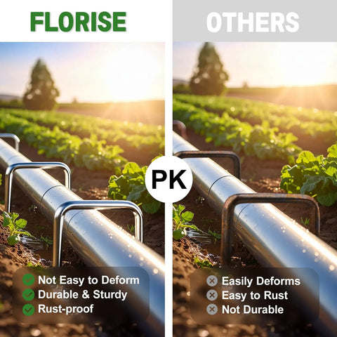 Comparison of heavy-duty 6 inch garden stakes with anti-rust galvanization for lawn, fabric, and hose anchoring against non-durable alternatives