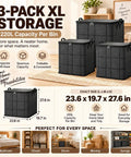 Heavy Duty Moving Storage Bins That Make Dealing With Clutter A Snap Featuring Sturdy Handles Secure Zipper And Quick Fold Layout For Bulky Coats And All Your Seasonal Stash, three large black storage bins, 220L each, 23.6x19.7x27.6 in.
