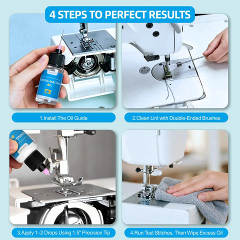 Clear Odorless Sewing Machine Oil and Cleaning Kit with Applicator and Brush, ISO VG 10 Low Viscosity Lubricant, 2 bottles
