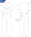 Men Short Sleeve Coveralls Navy Blue Jumpsuit With Two Way Antistatic Zipper And Locking Snap Closures design features including pockets and elastic waist