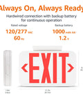 LED Emergency Exit Sign Double Face With Battery Backup And Fire Resistant UL Certified Hardwired 120/277VAC White Side View