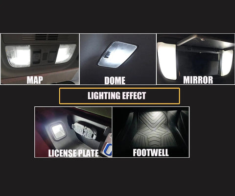 12 Piece Interior LED Light Kit For Dodge Ram 1500 2500 3500 From 2009 To 2018 showing map, dome, mirror, and footwell lights