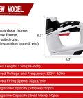 4 In 1 Electric Staple And Brad Nailer Gun, 120V Power Hand Stapler With 1200 Staples And Nails, dimensions and features displayed