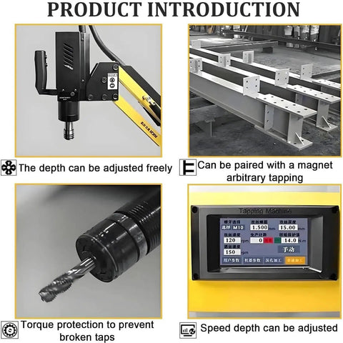 Zyllds 600W Electric Tapping Machine M3 To M16 With Touch Screen Control, adjustable depth settings, and magnet compatibility.