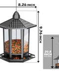 Two Pack Outdoor Hanging Bird Feeders With Retro Pagoda Design, Easy One Minute Assembly, black feeder with dimensions