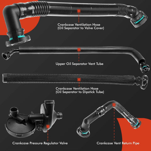 BMW Direct Fit Crankcase Vent Valve Breather Hose Kit PCV With Ventilation Separator Premium 5 Piece Set showing all components
