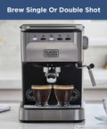 Semi-Automatic Espresso Machine With 15 Bar Pressure, Grounds Or ESE Pods Compatible, Built-In Milk Frother For Single Or Double Shots.