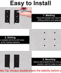 Installation guide for Tough and Reliable 2-Piece Jack Stand Wall Mount Kit showing marking, drilling, and securing steps on wall.