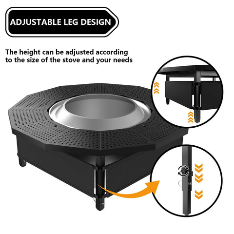 Adjustable Fire Pit Surround Tabletop For Solo Stove Bonfire Ranger Two Point Zero with adjustable leg design details.