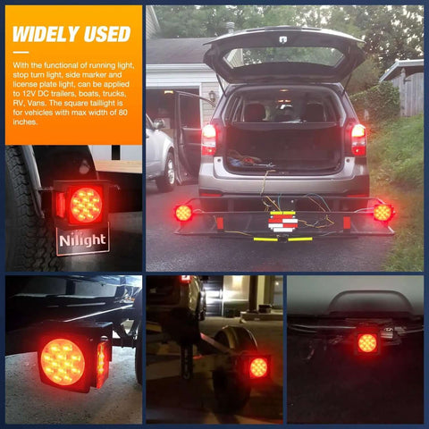 LED Trailer Light Kit 2 Pack Square Stop Turn Tail Side Marker Lights With Beefy Steel Mounting Box And License Plate Bracket Submersible