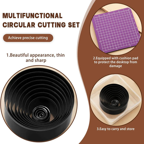24 Piece Leather Circle Punch Set Pro Grade High Carbon Steel Hole Punch Kit For DIY Leather Crafts Includes 1mm To 15mm And 20mm To 60mm Punches For Precise Holes And Round Cutter Dies For Handcrafted Leather Projects displayed with cutting board and storage case.