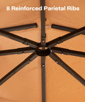 Interior metal frame of Arc Roof Patio Gazebo 10x10 Outdoor Canopy Tent with 8 reinforced parietal ribs, Khaki fabric.