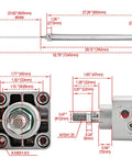 Diagram of Tie-Rod Pneumatic Air Cylinder With 32mm Bore And 600mm Stroke PT One-Eighth Port, showing detailed measurements.