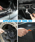 Door Removal Tool Kit For Jeep Wrangler And Gladiator Three Eighths Inch Ratchet Set With Universal Joint Ten Thirteen Nineteen Millimeter Sockets Torx Bits T25 T40 T45 T50 M4 M5 Bits And Plastic Pry Tool For Door Roof Spare Tire And Other Hardware used on Jeep door, roof and spare tire fasteners