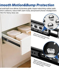 Side view of full-extension ball bearing drawer slides 12 inch side mount cabinet rails with smooth motion and bump protection.