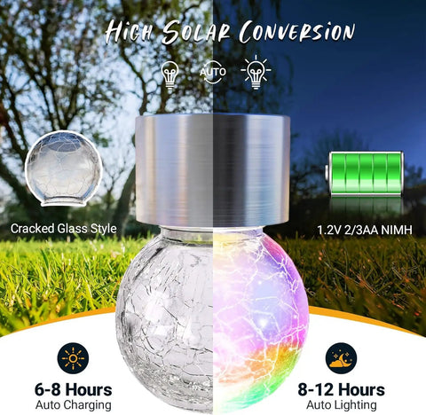 8 Pack Solar Hanging Lights Outdoor Waterproof Lanterns for Garden Decor color display and battery life illustration