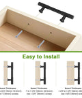 Ten Pack Three Inch Hole Centers Matte Black Solid Cabinet Handles and Drawer Pulls installation guide with board thickness options