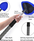 desin windshield cleaning tool with extendable aluminum pole and blue microfiber pad, includes 4 washable pads