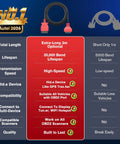 Comparison chart of OBD 2 Extension Cable 10ft 3M Ultra Long 16 Pin OBD II Male To Female Extension Cord features and lifespan.