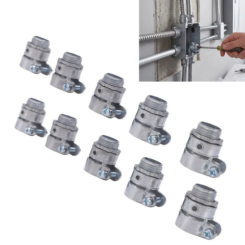 Hassle Free Squeeze Connectors 1/2 Inch Push In Fitting For Dry Indoor Projects No Sweat Wiring With Rock Solid Die Cast Zinc Alloy Reliable Fit For Conduit And Power Boxes Pack Of 20 showing multiple connectors.