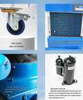 Heavy Duty 220V Industrial Air Conditioner Portable Spot Cooler With Three Adjustable Airflow Ducts And Smart Panel Controls For Shops Or Warehouses Chillin The Area Straight Up All Weekend Long showcasing caster wheels and compressor.