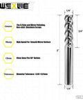 WEXWE carbide end mill, 1/4" shank, 3-flute U-type design for aluminum and copper.