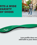 Unisex Athletic Shoe Insoles With Moldable Arch Support And Cushioned Shock Absorption Green Shown With Streetwear