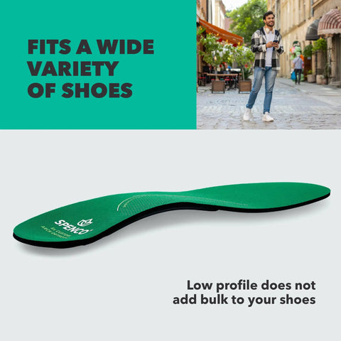 Unisex Athletic Shoe Insoles With Moldable Arch Support And Cushioned Shock Absorption Green Shown With Streetwear